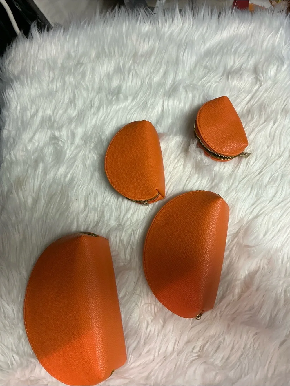 Women's Orange Leather Zip Pouch Shoe Accessories